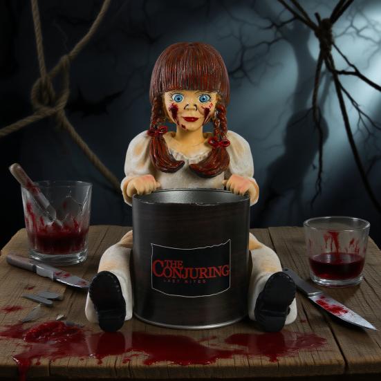 Horror Girl Figurine Creepy Girl Doll Popcorn Bucket Halloween Table Centerpiece Scary Girl Statue for Horror Themed Parties