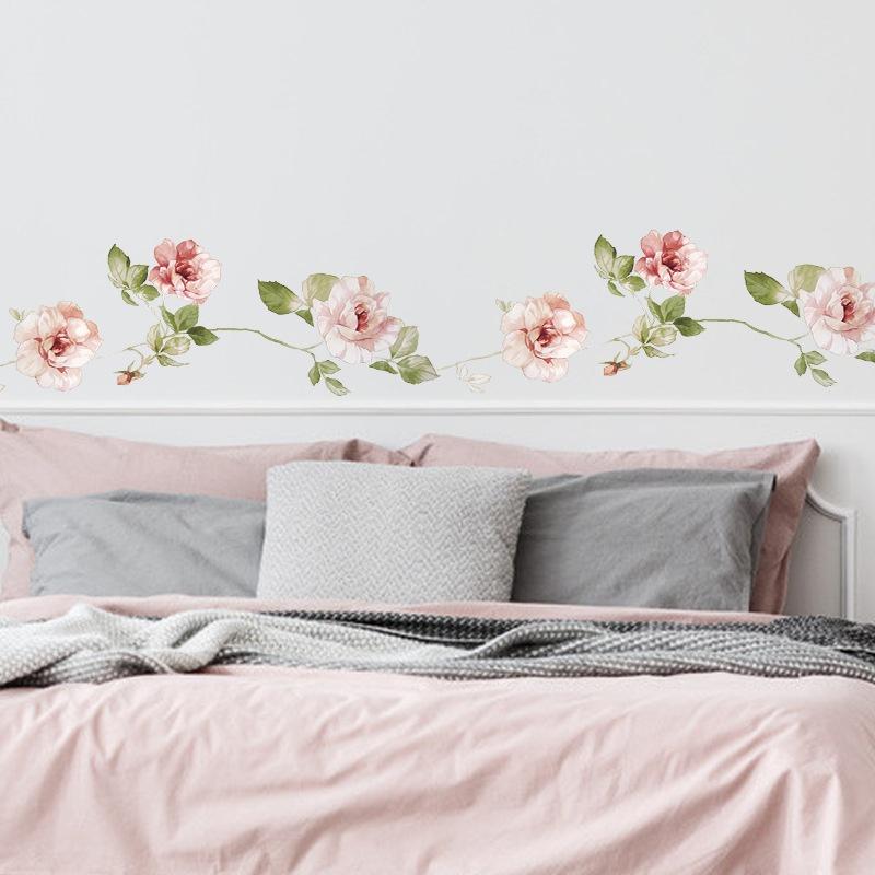 Floral Flowers Vine Wall Sticker Bedroom Home Decoration Living Room Skirting Removable Wallpaper Self-adhesive Stickers
