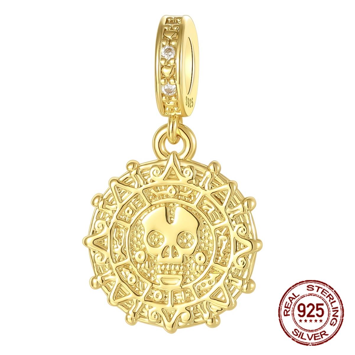 

copper Golden Retro Skull Mayan Calendar Pendant Charm Compatible With Authentic Charm Bracelets Women Do It Yourself Jewellery Gift