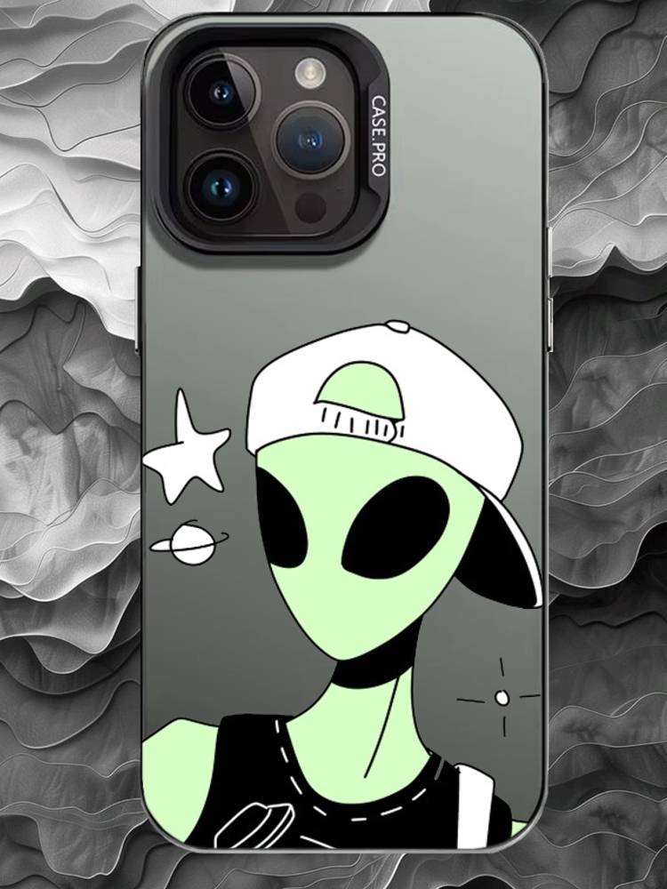 

Зеленый инопланетянин Чехол для телефона Для iPhone 17 16 15 14 13 12 11 Pro Max Plus Серебристый Матовый Черный Чехол iPhone12PRO