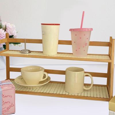 Bamboo Double Layer Rack Desk Organizer Plant Stand Tabletop 2 Tier Ladder Shelf for
