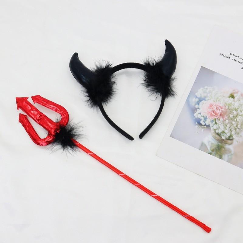 Princess Halloween Lace Devil Costume Headband With Horns For Cosplay And Party