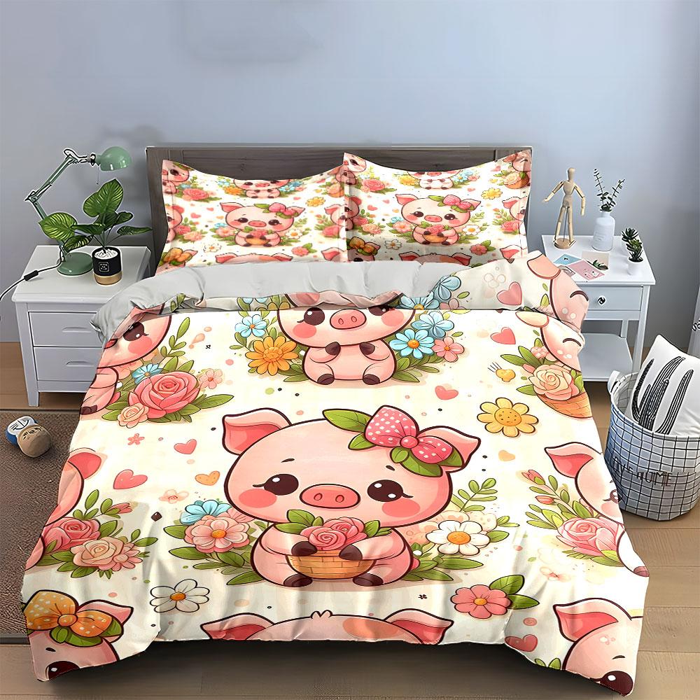 Blossoming Piggy Whimsy Bedding Sets Duvet Covers Pillowcases(1* Duvet Cover 2* Pillowcases Without Duvet Insert)