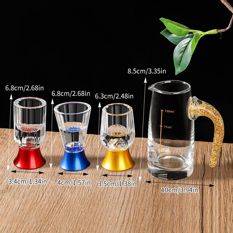 Household light luxury Baijiu cup gold foil wine dispenser spirit cup gift box set crystal cup shelf wholesale