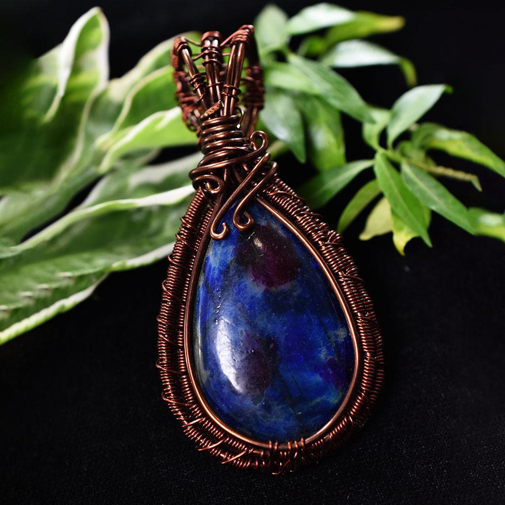 Natural Labradorite Pendant Quality 106 ct Copper Wrapped Pear Cut Gemstone Jewelry Gift