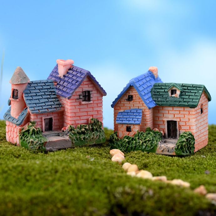 Set of 4 Miniature for Railway Diorama Moss DIY Exterior Multicolored Resin Houses, Western-style Mansions, Dioramas, Models, Making, Terrariums,