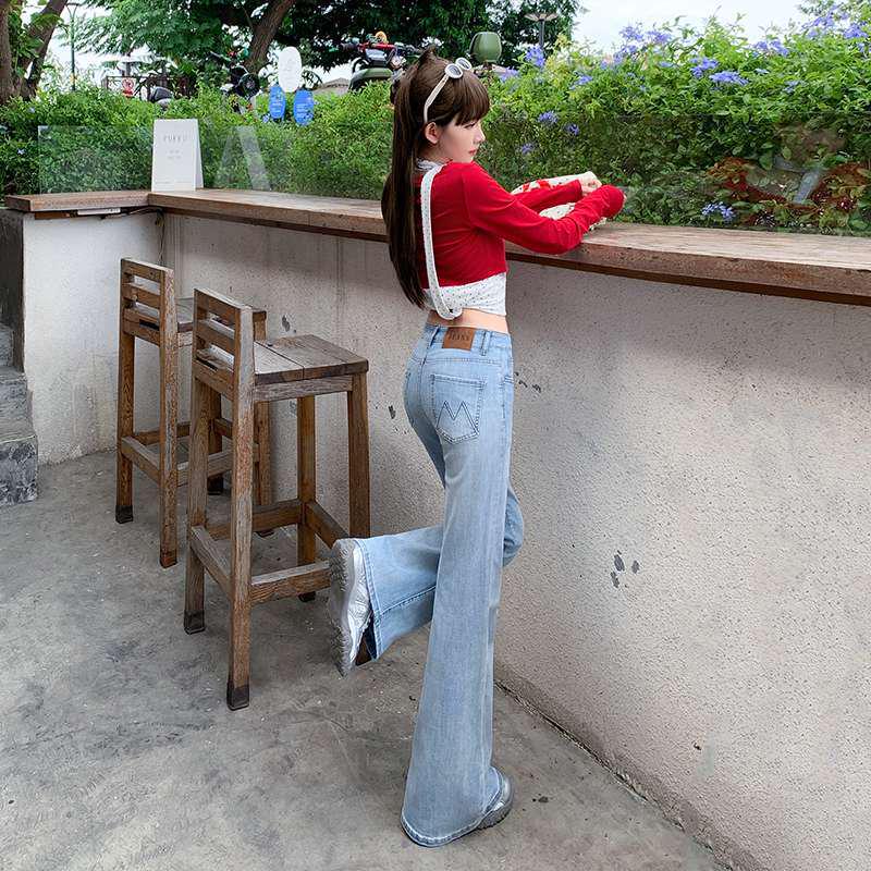 Women s American Retro Light Blue Elastic Flare Jeans Large