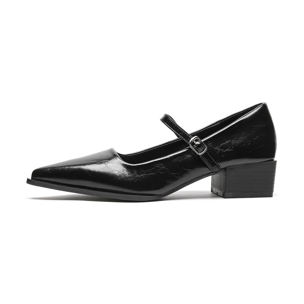 Fashion Pointed Retro Mary Jane Shoes Woman Soft Leather Word with Light Mouth Thick Heel Single Shoes Women's High Heel Women's Shoes