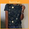 Sleeved Printed Short 3d Loose Star Womens Round Neck Starry Moon Summer Top Sun Tshirt