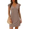 Women V Neck Flutter Sleeve Pleated Solid Color Flowy Long Dress