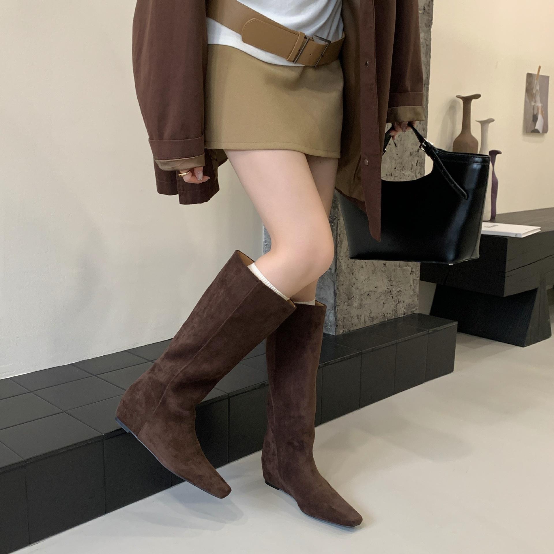 

Inner Vintage Khaki Skinny Boots Medium Boots Women s Shoes 2025 New Autumn and Winter Long Knight Boots 40 темно-коричневого