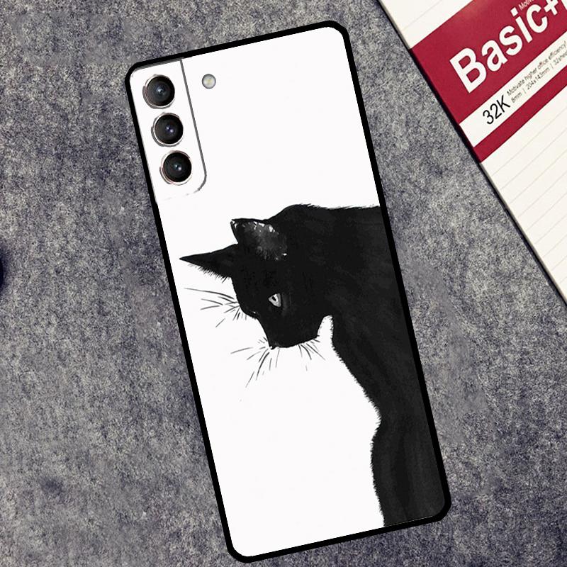Black Cat Face Kitty Case For Samsung Galaxy S25 S26 Ultra S20 S21 S22 S23 S10 Plus S25 FE S24 Ultra Cover Coque