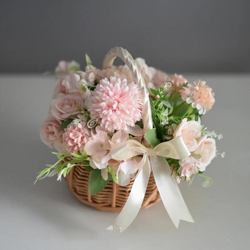 Woven Flower Basket Rattan Storage Multi-functional Hand-Held Wicker Baskets Pot Picnic for Wedding Decor