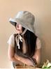 Small Fresh Plaid Bucket Hat Women's Spring and Summer Sunshade Sunscreen Big Eaves Lace Bow Streamer Literary Hat