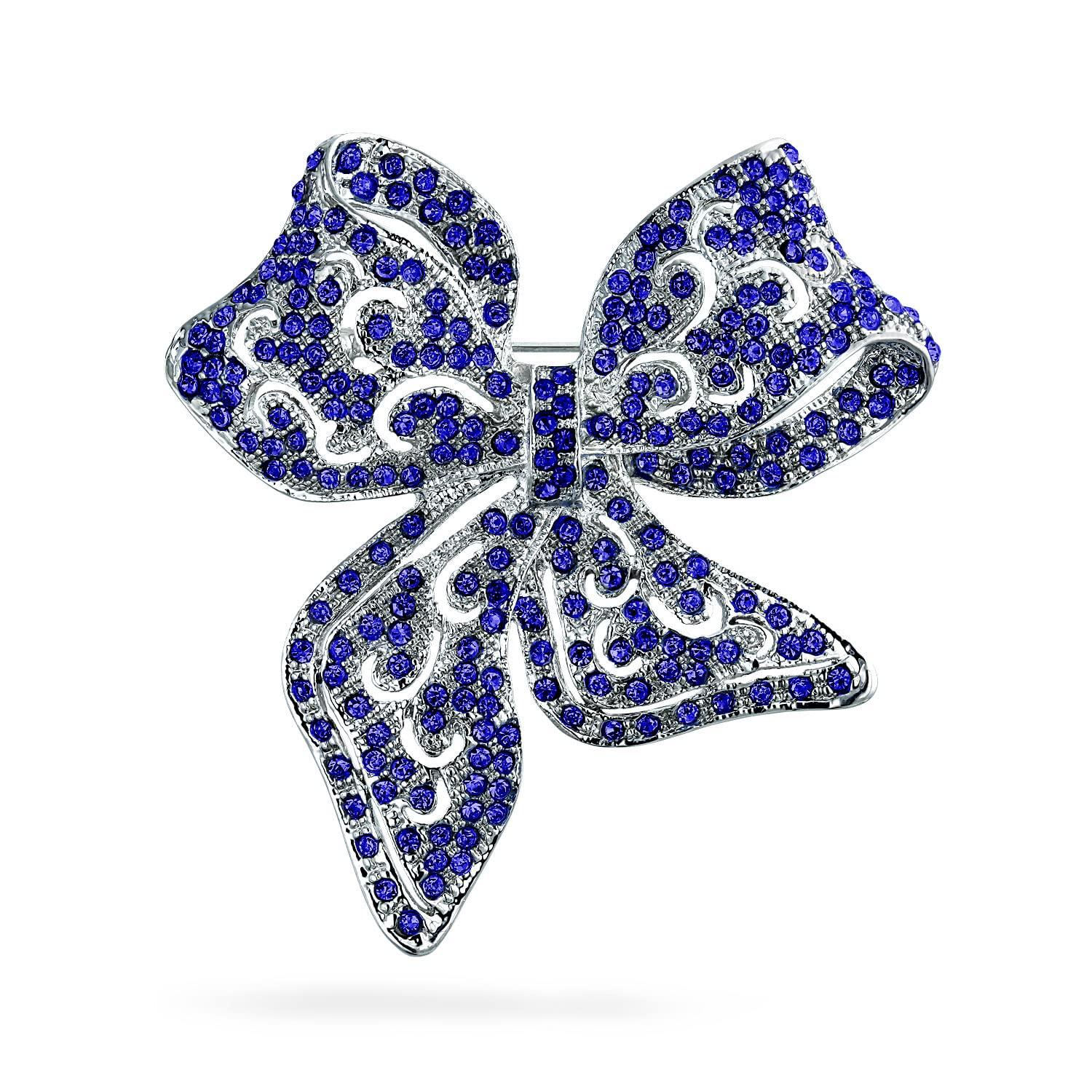 

Blue Crystal Silver Plated Sparkling Shiny Bijou Large Ribbon Brooch [Bling Jewelry]