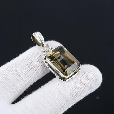 Rauchtopas Handgefertigter 925 Sterling Silber Anhänger Kleiner Anhänger Rauchtopas Edelstein Silber Anhänger für Geschenke