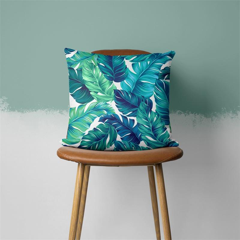 Teal Cushion Cover Leaf Feather Geometric Heart Sofa Pillowcase Bedroom Home Decor Office Decor Accessories 60x60cm50x50cm45x45