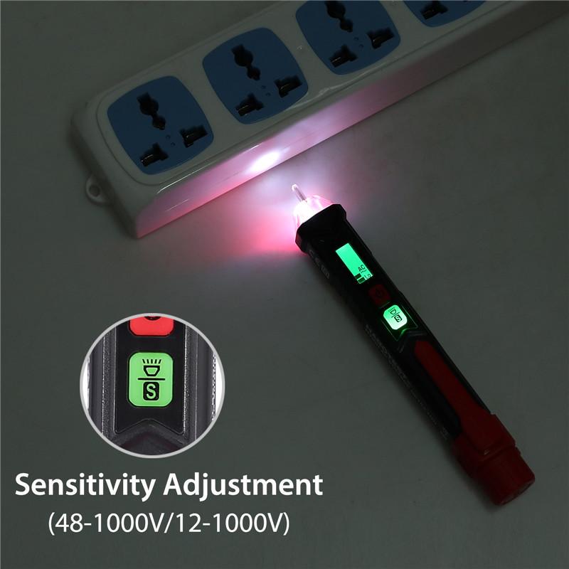 BIlinli AC 12V-1000V Voltage Tester Pen Non-Contact Volt Detector Stick Adjustable Range Buzzer Sound Light Alarm Alert Flashlight VD901