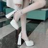 Superbelt neue Schuhe, Europäisch und Amerikanisch Ein-Wort Sommer Fried Street Wasserdicht Tisch, Hochwertige Schnalle Barbie Plateau High Heels