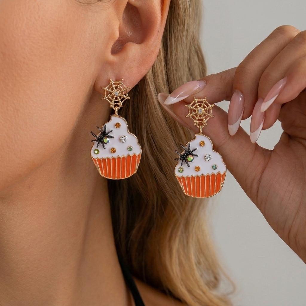 Creative Cartoon Akimbo Pumpkin Leg Dangle Earrings for Women Halloween Enamel Spider Drop Earring Festival Party Jewelry Gifts