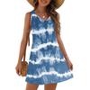 Women's Fashion Casual Summer Cupless Bag V-neck Vintage Color Block Stitching Print Dress Beach Sundress