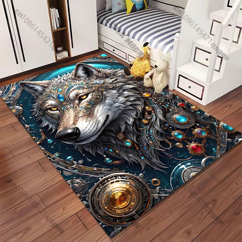 Majestic Wolf Adorned with Symbolism Carpet Yoga Living Room Room Decor Children's Crawling Mat Doormat Area Rug Games Mat