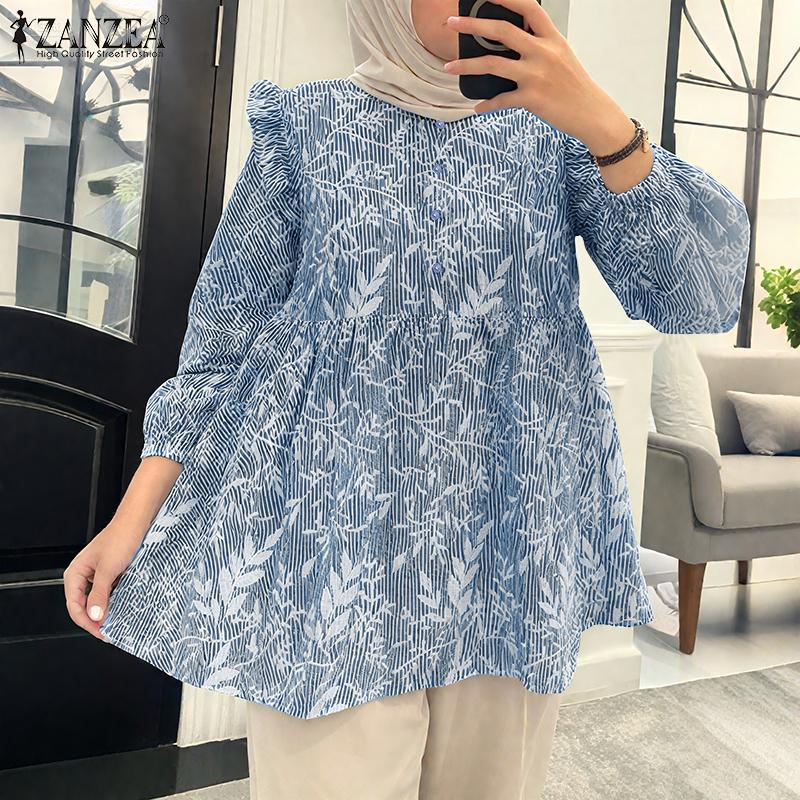 

ZANZEA Women Casual Round Neck Loose Long Sleeve Print Blouse S