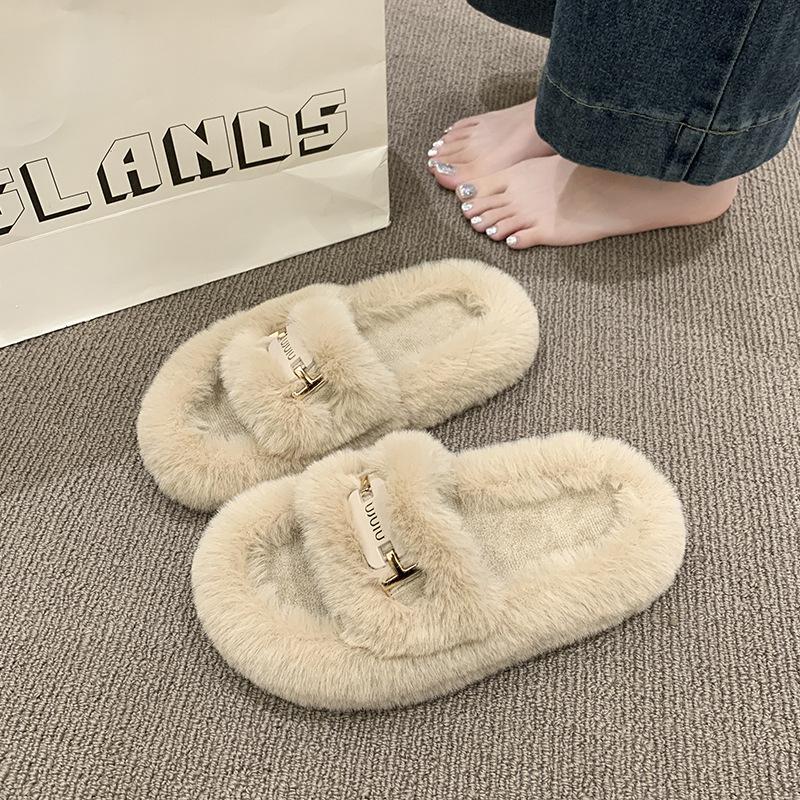 

Популярные в интернете пушистые тапочки на толстой подошве, женские, 2025, осень-зима, новые круглые хлопковые тапочки, модные трендовые тапочки 40 хаки