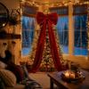 Winter Wedding Celebration Decor Large Velvet Christmas Tree Topper Bow, Giant Bow with Long Red Bows for Fireplace Streamers Room Wall Backdrop,