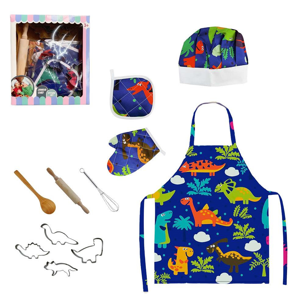 Dinosaur Engaging Kitchen Toy Set With Colorful 11 Piece Apron And Baking Accessories Children For