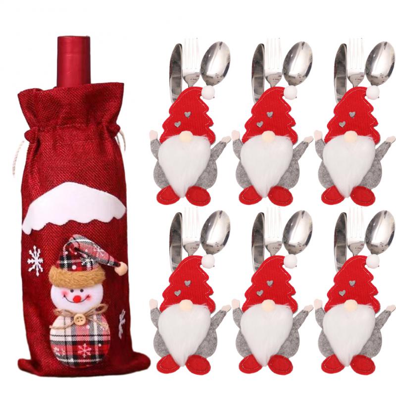 Kreativní vánoční sada na víno Zlaté sametové šaty Obaly na láhev vína Rukáv Santa Sněhulák Vánoce Nový rok Dekorace na jídelní stůl