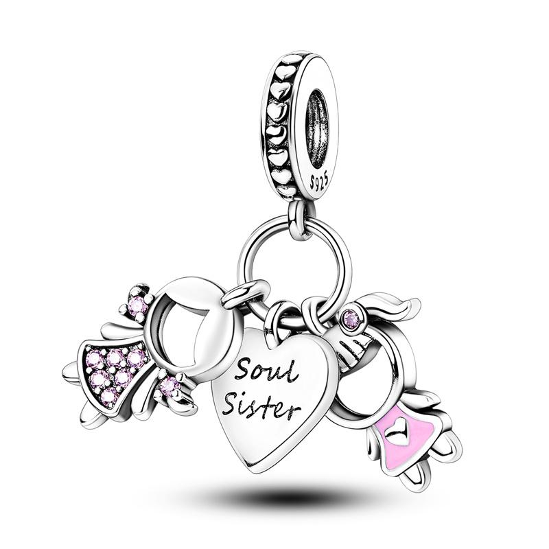 Pink Color Series Charms Beadscopper Cute Girl Pink Dangle Flower Heart Shape Pendant Fit Bangle Bracelet Necklace Jewelry