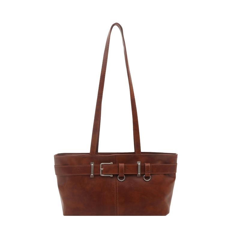 Oily skin solid color design casual popular retro commuter personalized belt buckle shoulder bag commuter underarm bag women