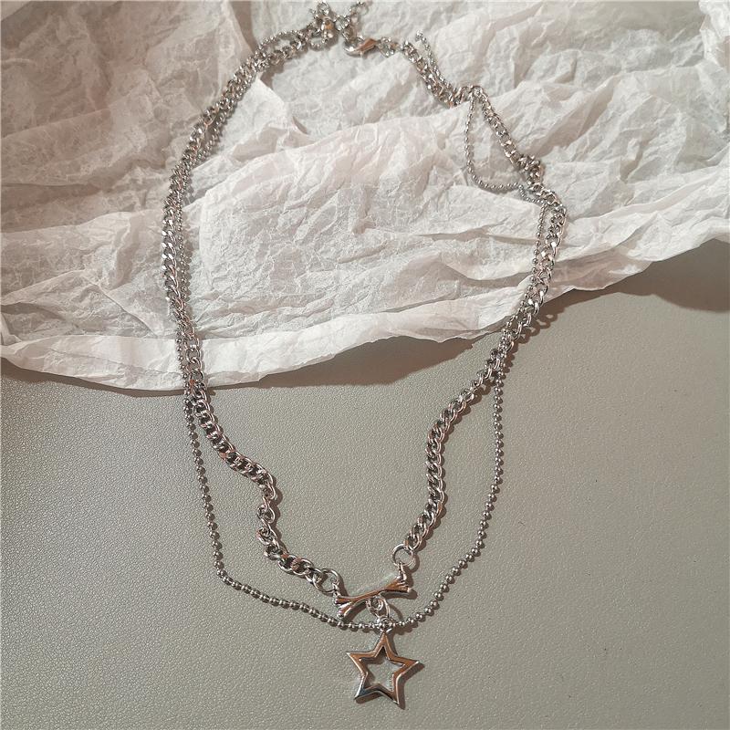 Gothic Dark Style Metal Wings Star Cross Thorny Heart Pendant Necklace Y2K Personalized Creative Punk Women Men Charm Jewelry