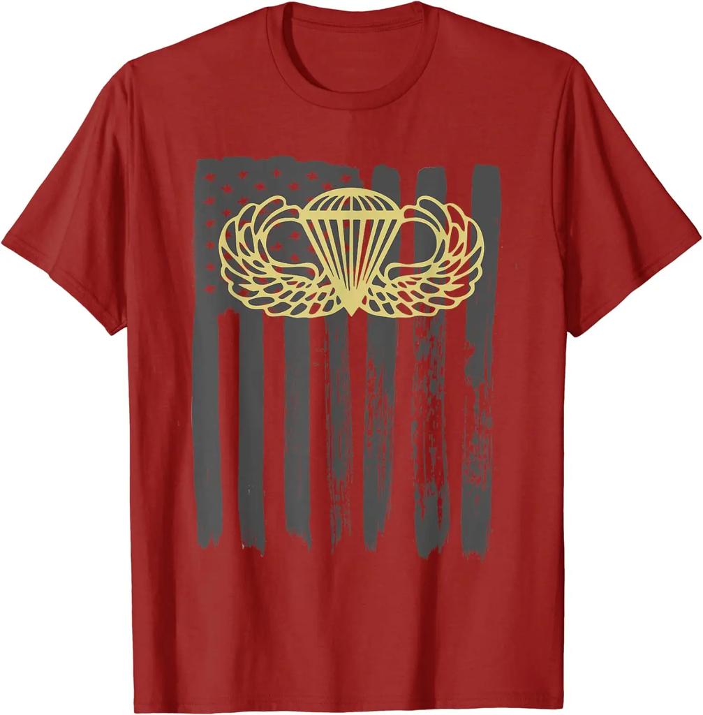 Army Parachute Wings Badge and US Flag Airborne Men TShirt Short Sleeve Casual Cotton ONeck Summer Shirts