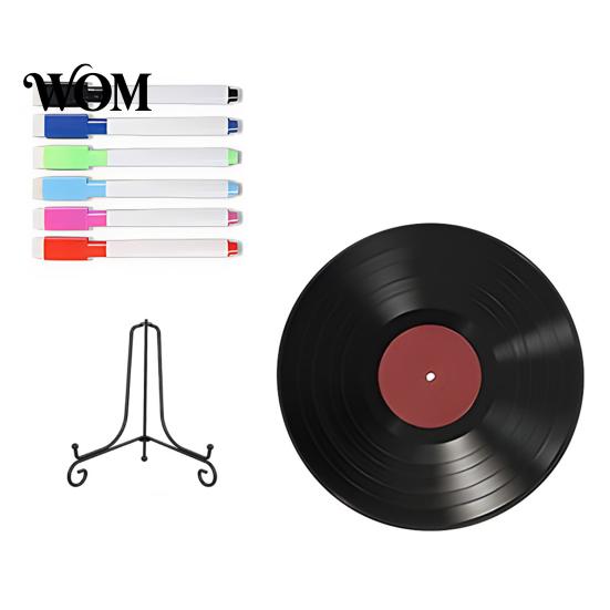 Desktop Display Stands Vinyl Record DIY Graffiti Clock Ornament, Blank Acrylic Retro Tabletop Wall Reusable Drawing Surface Decor with Stand,