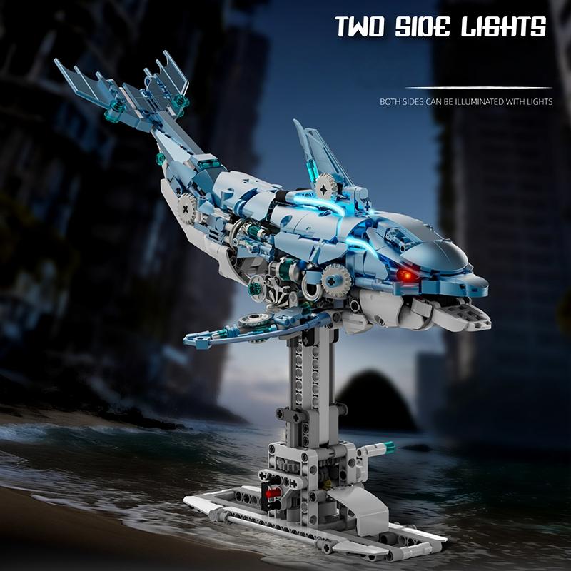 Motorized Dolphin Building Kit 888Pcs Light Up Ocean Creature Series Linkage Creative MOC Desk Decor Gift For Adults Kids
