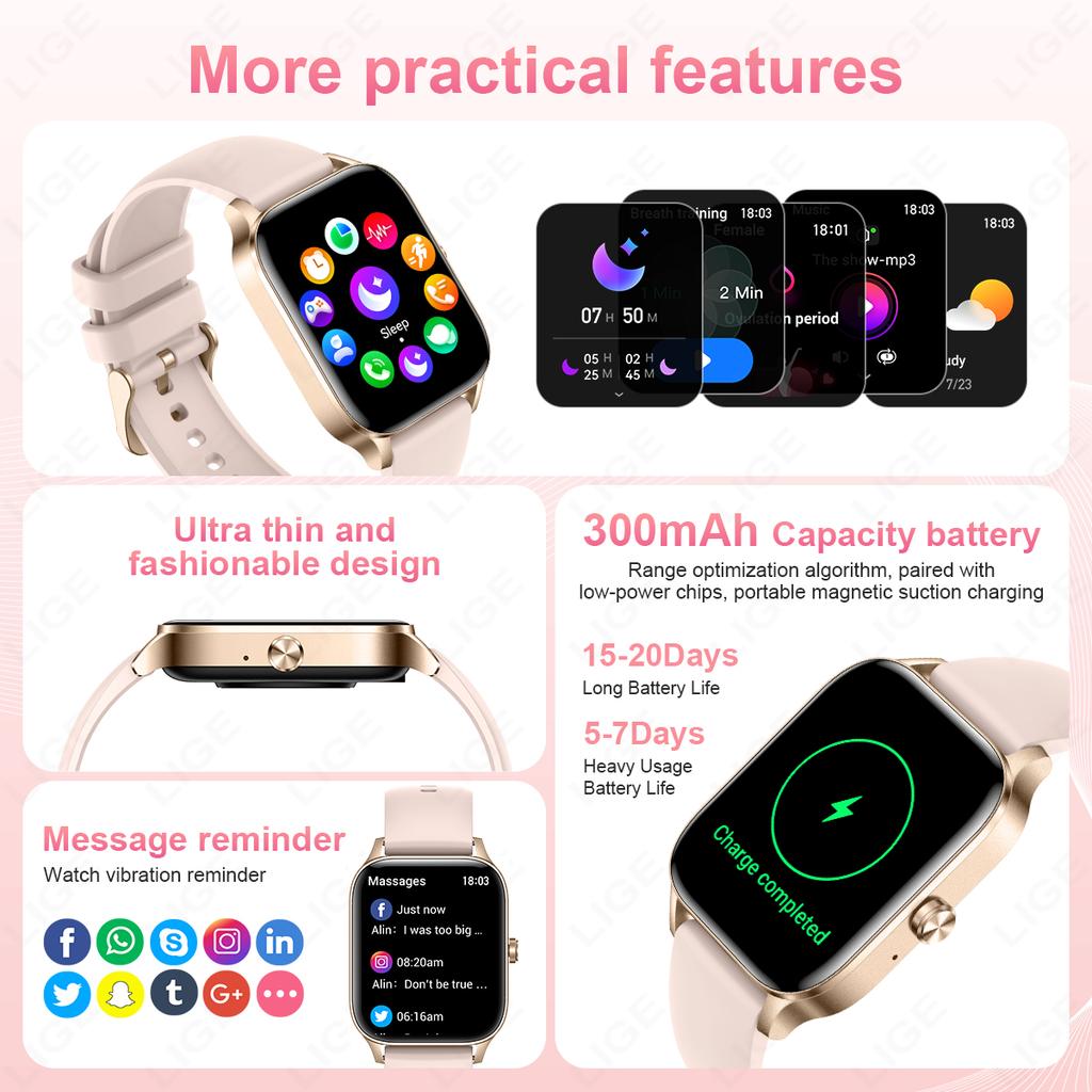 2025 New Fashion Smart Watch Women 1.85” HD Screen Custom Watch Face Women’s Health Monitor Watch Bluetooth Call Sports Smartwatches