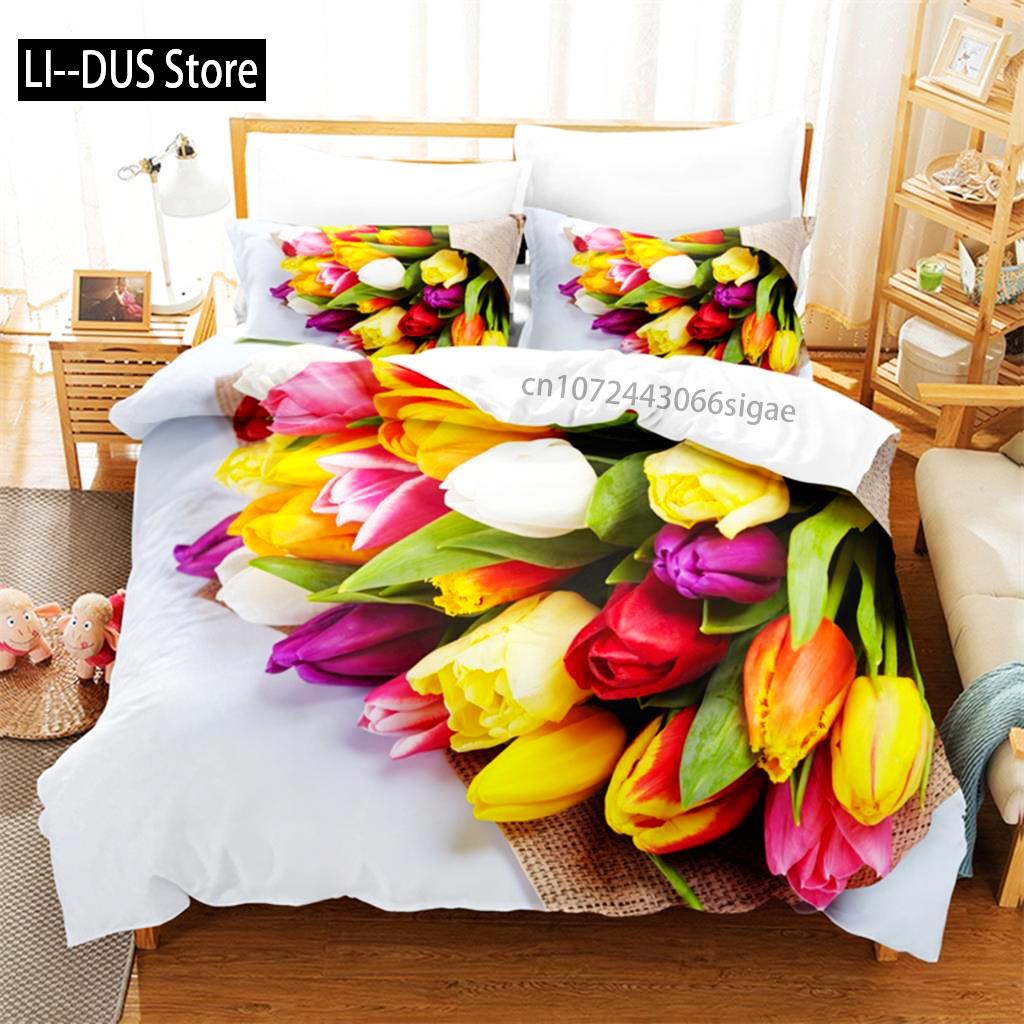 Helles Blumen Bettwäsche Set Bettbezug Set 3D Bettwäsche Digitaldruck Queen Size Bettwäsche Set Mode Design