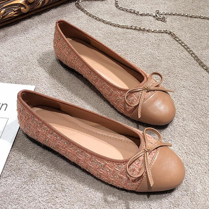 Fashion Mixed Colors Pig Toe Flats Women Round Toe Bowtie Ballets Shoes Ladies Dress Loafers Brand Plaid Ballerina Moccasins Cloth Shoes
