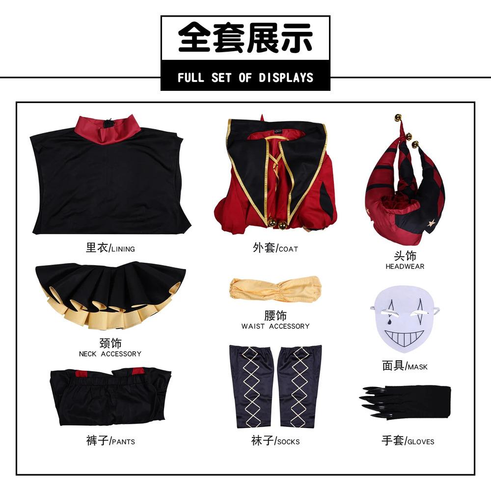 Anime Game Freak Circus NEW Cosplay Costume Pierrot Clown Pants Coat Headwear Mask Cosplay Outfit For Adults Halloween
