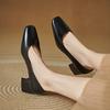 Women's High-heeled Single Shoes Simple and Versatile Thick Heel Large Size Square Head Shallow Mouth Low-top Shoes