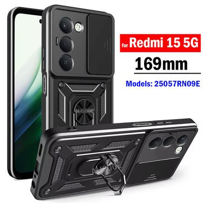 Slide Camera Cover For Redmi 15 5G (169mm) Case Armor Ring Holder Kicktand Protection Phone Capa Funda