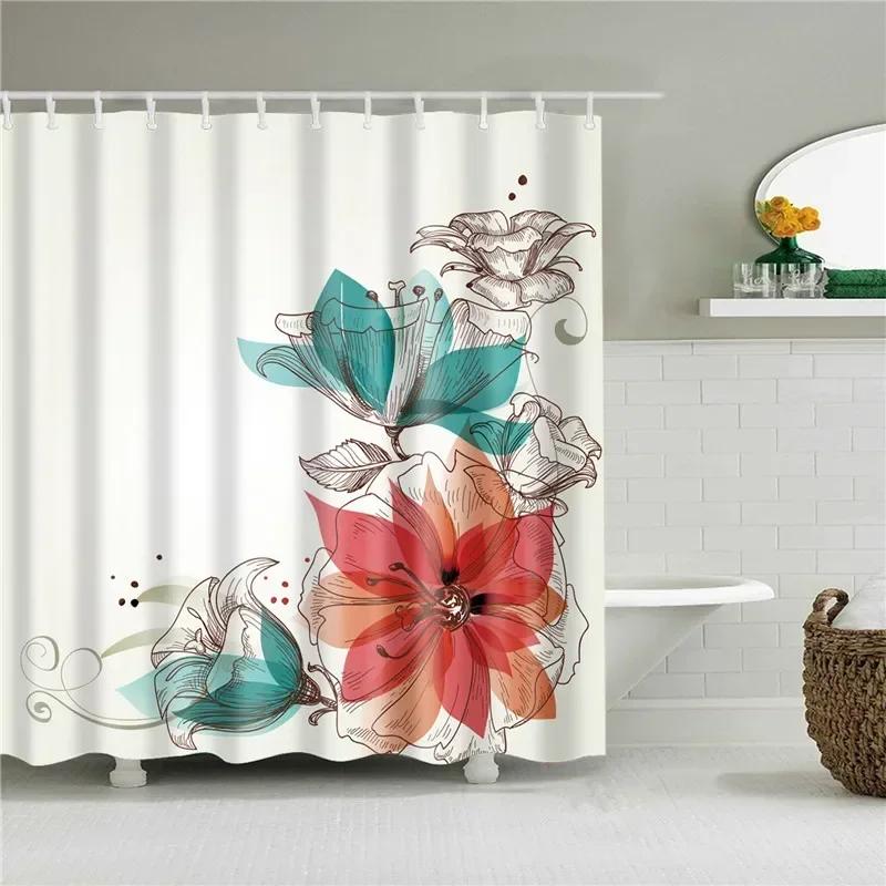 

Lotus Buddha Rose Flower Green Leaves Lavender Butterfly Bathroom Accessories Set Shower Curtain With 12 Hooks W60H190(CM)-1 Pcs
