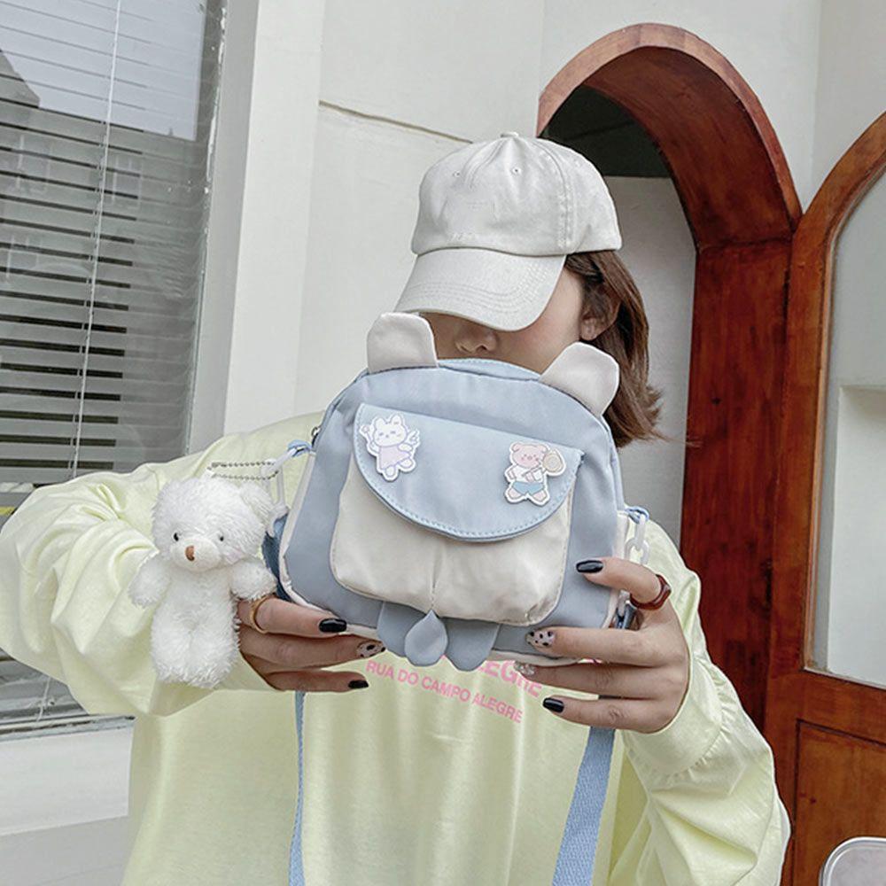 Fashion Women Canvas Shoulder Bag Cute Cartoon Casual Messenger Bag Korean Mini Student Bag Simple Casual Lady Crossbody Bags
