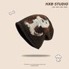 New cute puppy drawstring knitted cold hat stack hat women's autumn and winter warm fashion versatile bag head hat tide