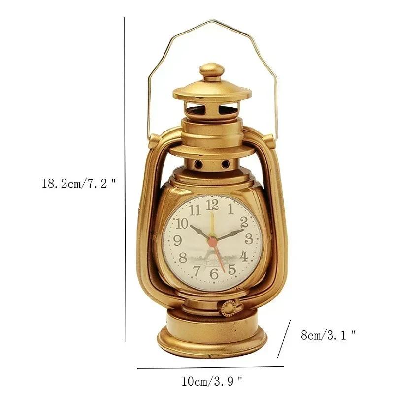2026 New Vintage Oil Lamp Alarm Clock Retro Kerosene Light Table Clock Living Room Office Decor Craft Ornament Home Supplies