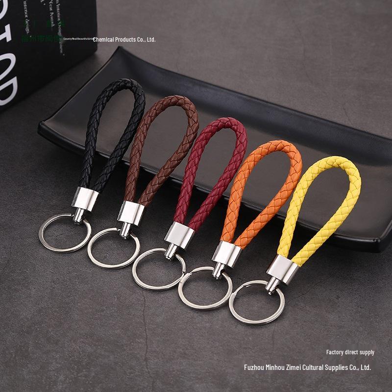 2-Piece Leather Cord Keychain Set with Silk Flower Tags