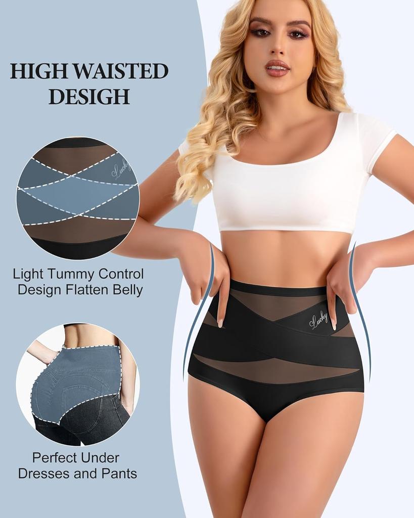 Women's High Waisted Underwear Slimming Shapewear Full Coverage Compression Briefs Postpartum Tummy Control Panties Waist Trainer Body Shaper