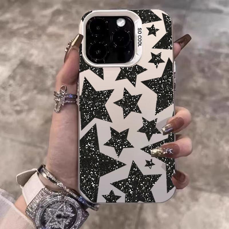 Leopard Print Stars Electroplate Silver IMD Phone Case For iPhone 17 16 Pro Max 15 14 13 12 11 Pro 16E 7 8 Plus X XS XR SE Cover